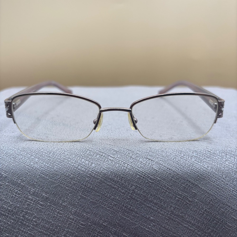 Jenny Lynn Bliss Semi Rimless Eyeglasses Gunmetal Mauve Crystal 50-18-138 Y2K